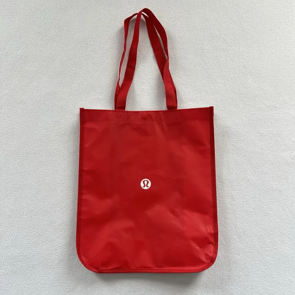 Lululemon Red White Logo Large Eco Reusable Snap Tote Bag Gym Shopping Gift